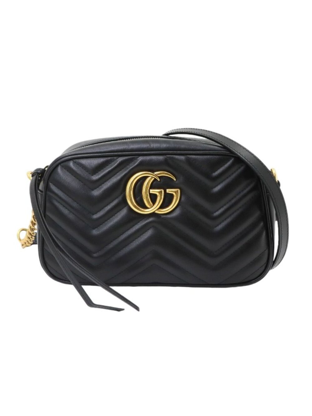 Gucci GG Marmont Chain Shoulder Bag Leather Black Gold